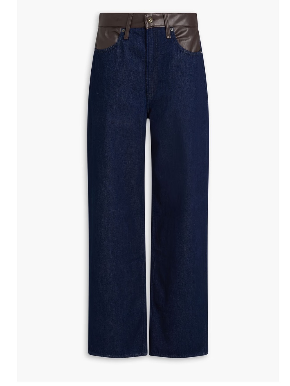 rag & bone Navy Wide-Leg Jeans with Brown Waist Panel